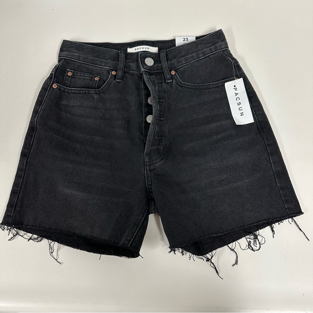 Pacsun Sz 23 90’s Girlfriend CutOff Black Shorts ButtonFly NWT Cotton